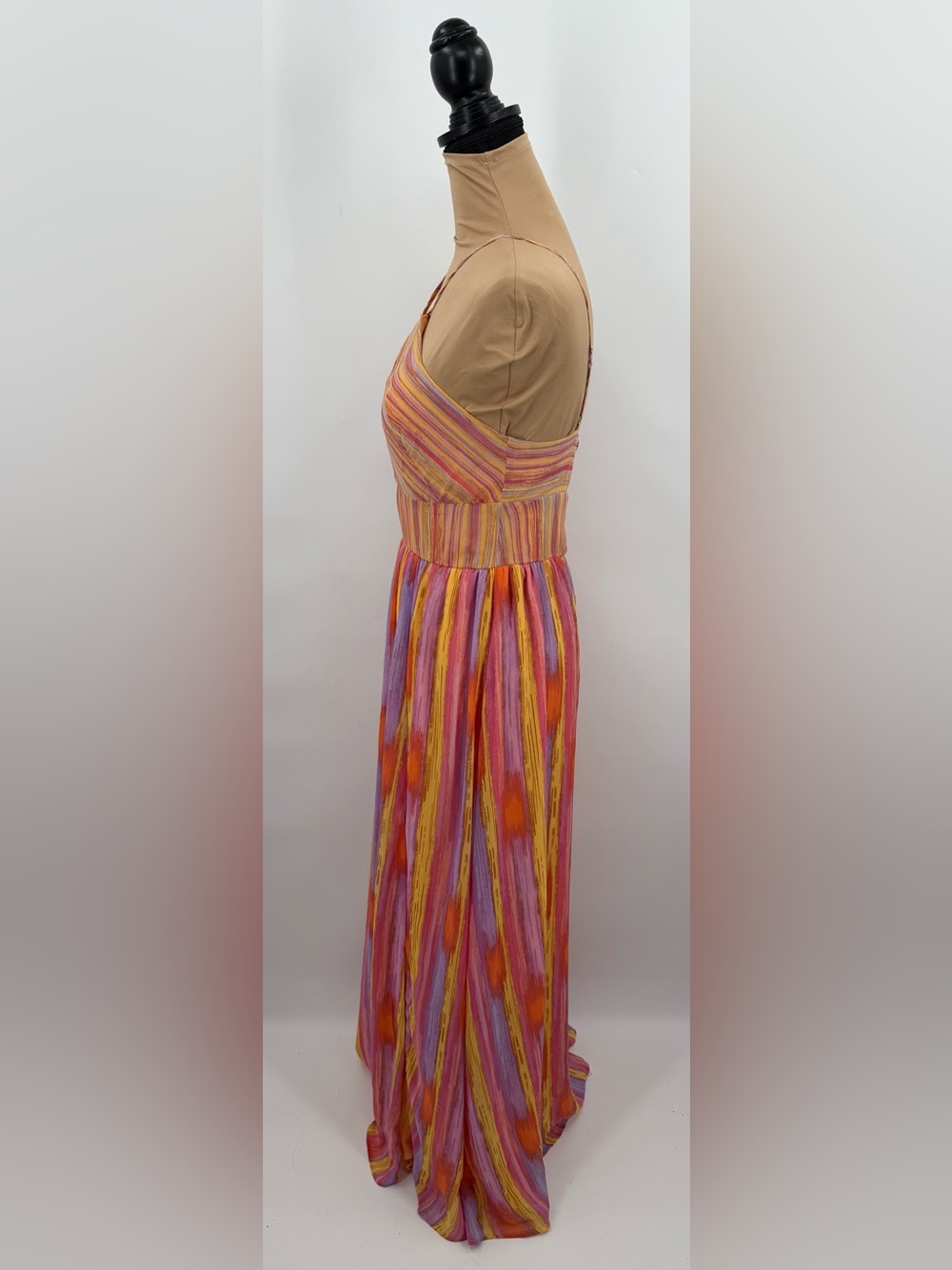 Multicolor striped halter leg slit maxi dress S resort vacation wedding guest - Picture 3 of 10